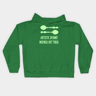 Artistic Spoonie! Inspired But Tired. (Light Green) Kids Hoodie